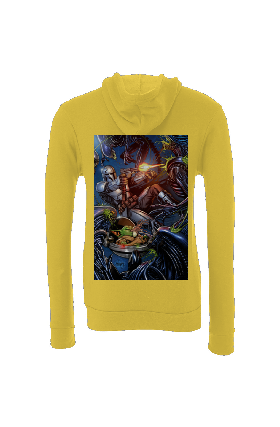 Mandalorian & Grogu vs Aliens Star Wars Sponge Fleece Hoodie