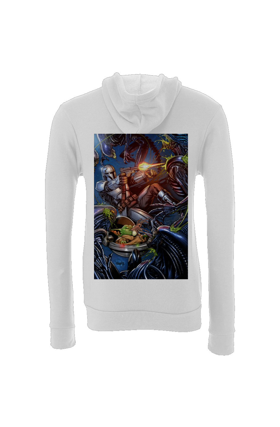 Mandalorian & Grogu Vs Aliens -- Star Wars Sponge Fleece Hoodie
