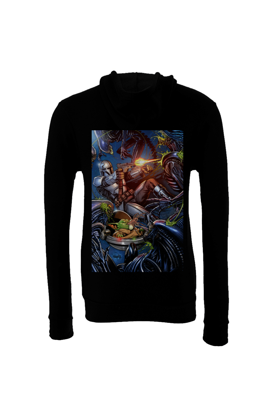Mandalorian & Grogu Vs Aliens -- Star Wars Sponge Fleece Hoodie