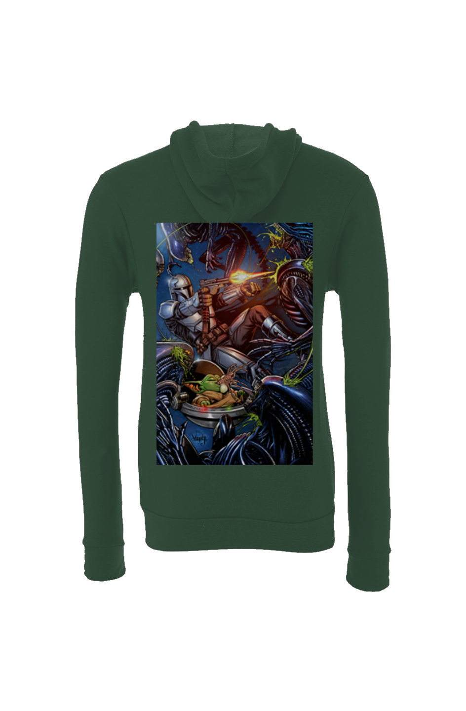 Mandalorian & Grogu Vs Aliens -- Star Wars Sponge Fleece Hoodie