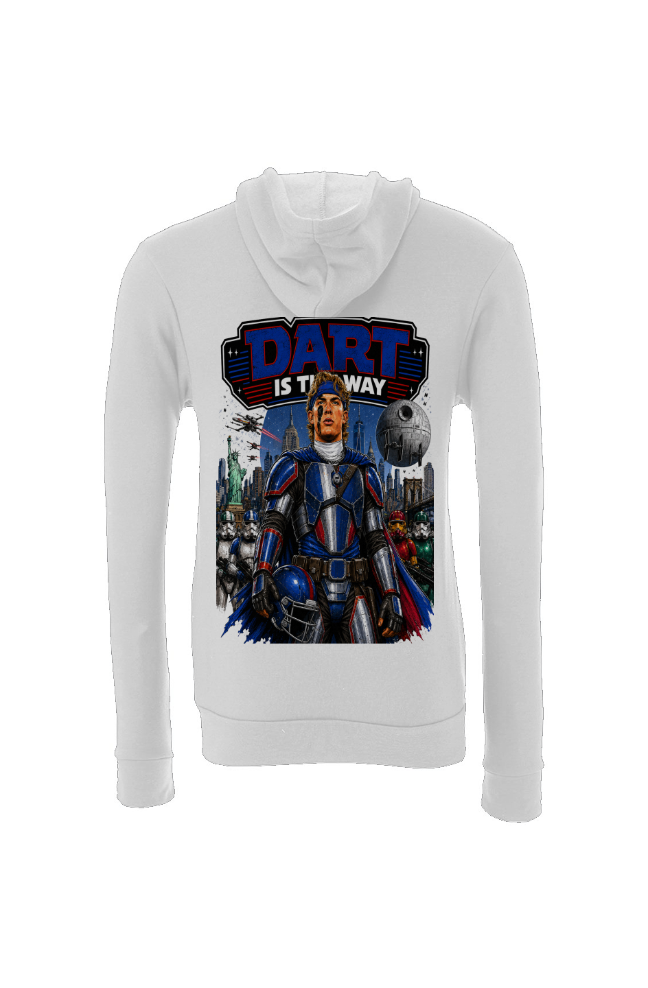 Jaxson Dart is The Mandalorian -- Star Wars Fantasy Football Sponge Fleece Hoodie