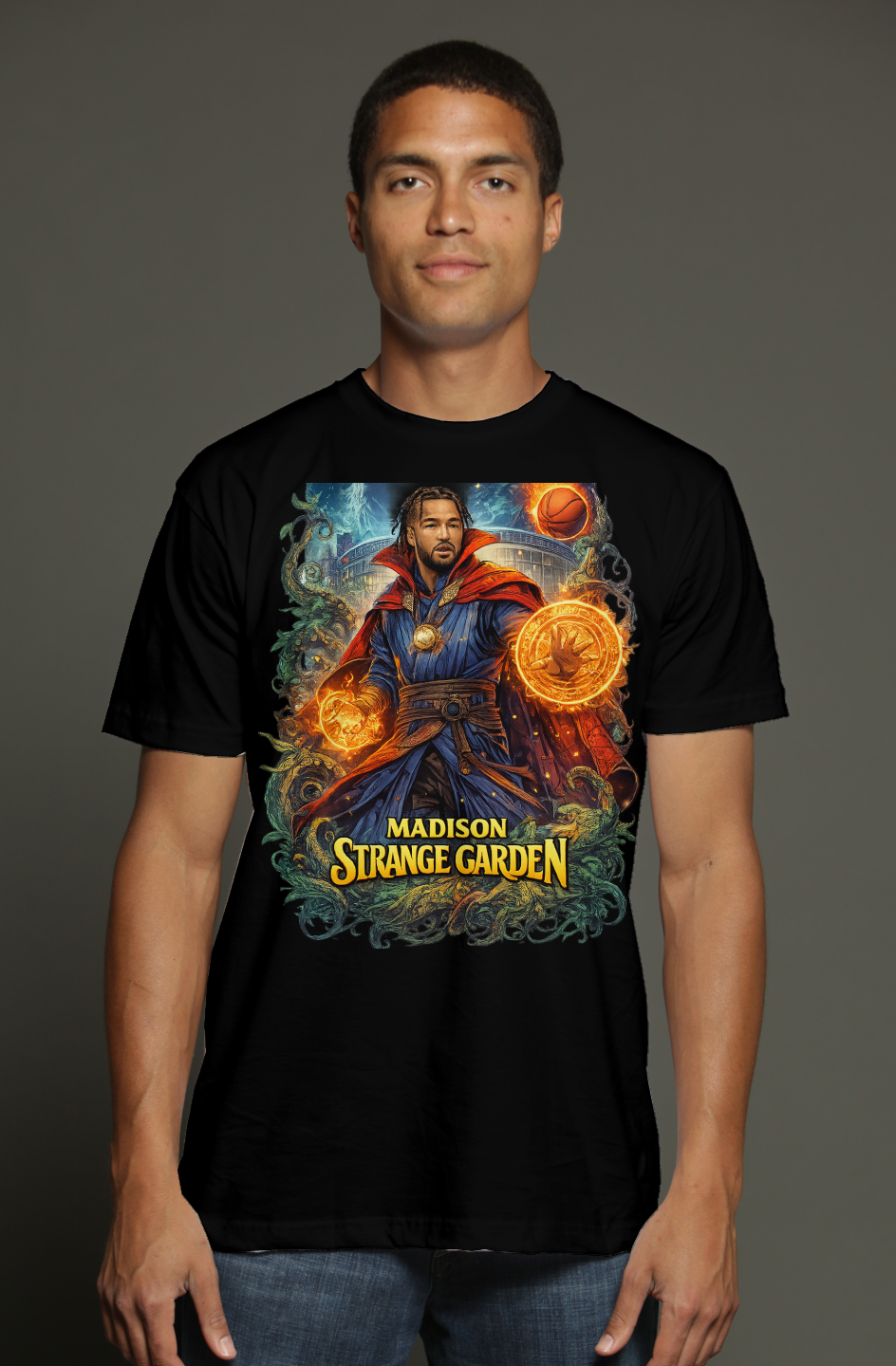 Jalen Brunson Dr. Strange Marvel Fantasy Basketball triblend t shirt