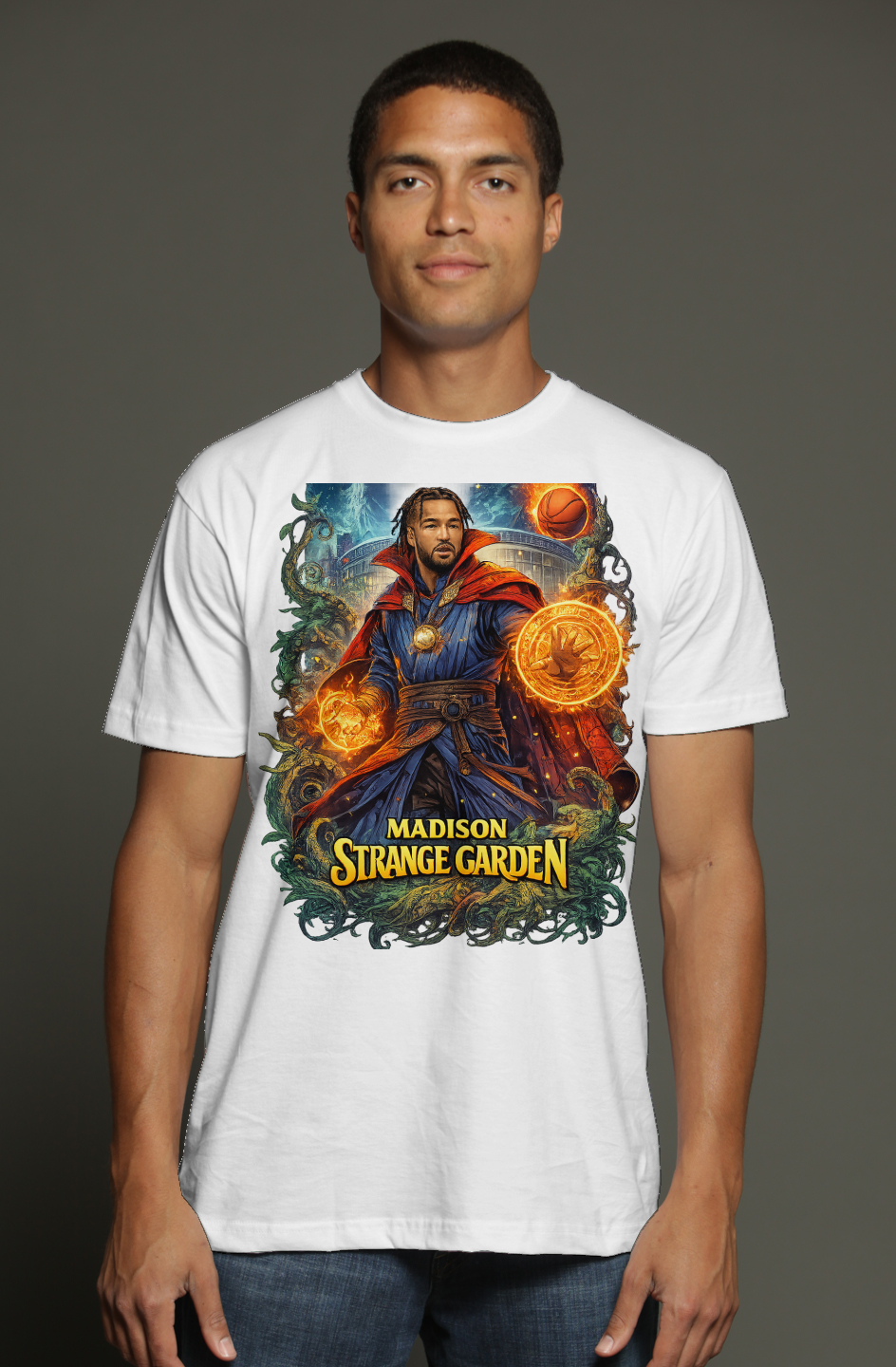 Jalen Brunson Dr. Strange Marvel Fantasy Basketball triblend t shirt