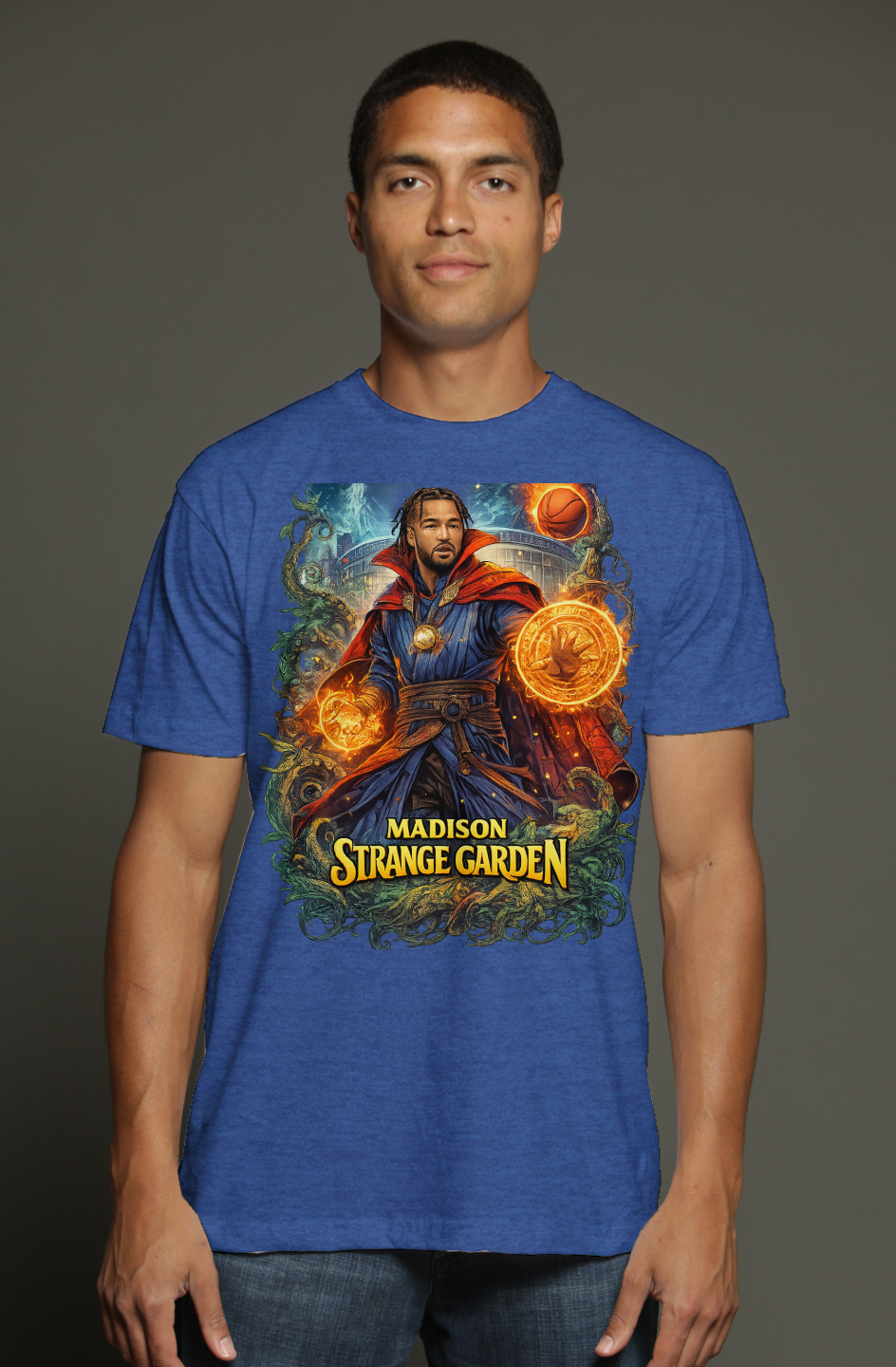 Jalen Brunson Dr. Strange Marvel Fantasy Basketball triblend t shirt