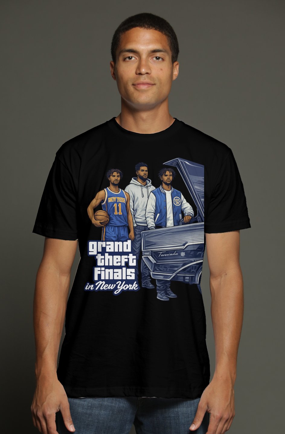 Brunson, KAT & OG Anunoby GTA Ballers – Knicks Trio Grand Theft Finals Edition triblend t shirt