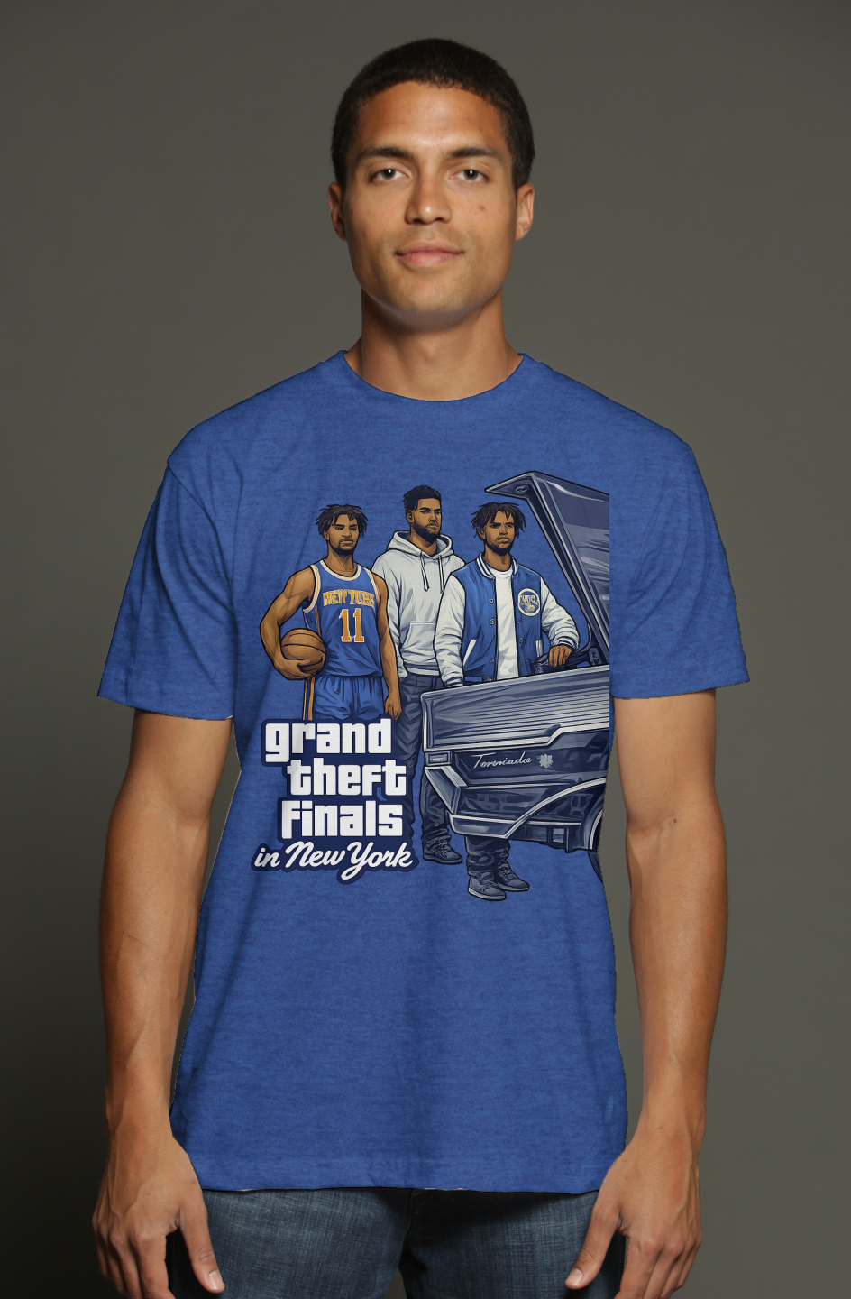 Brunson, KAT & OG Anunoby GTA Ballers – Knicks Trio Grand Theft Finals Edition triblend t shirt