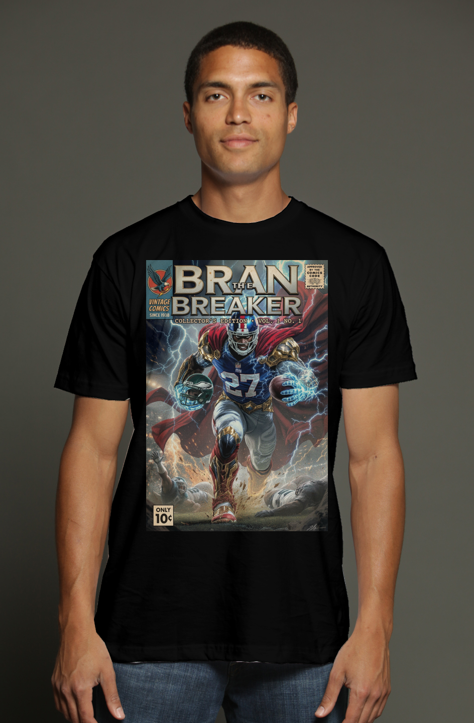 Bran the Breaker -- Brandon Jacobs Marvel Fantasy Football triblend t shirt