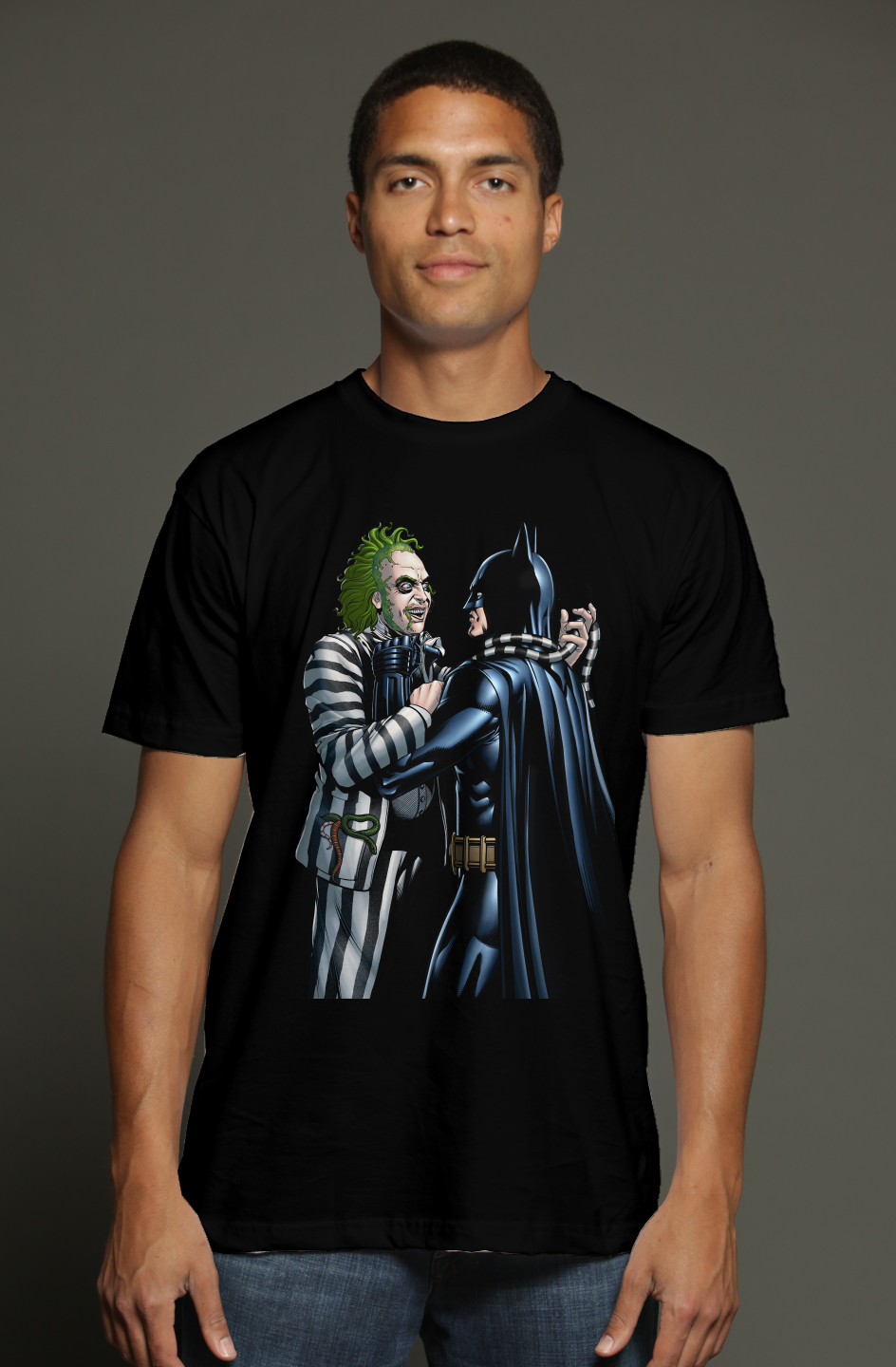 Batman vs. Beetlejuice Burtonverse Fantasy Mashup triblend t shirt
