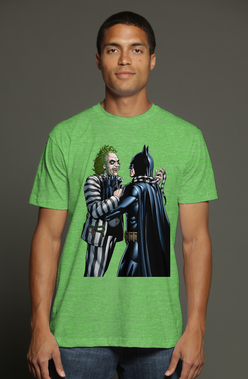 Batman vs. Beetlejuice Burtonverse Fantasy Mashup triblend t shirt