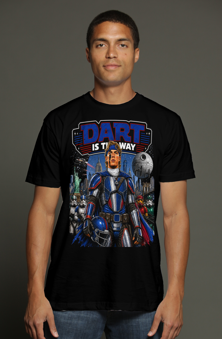 Jaxson Dart is The Mandalorian -- Star Wars Fantasy Football triblend t shirt