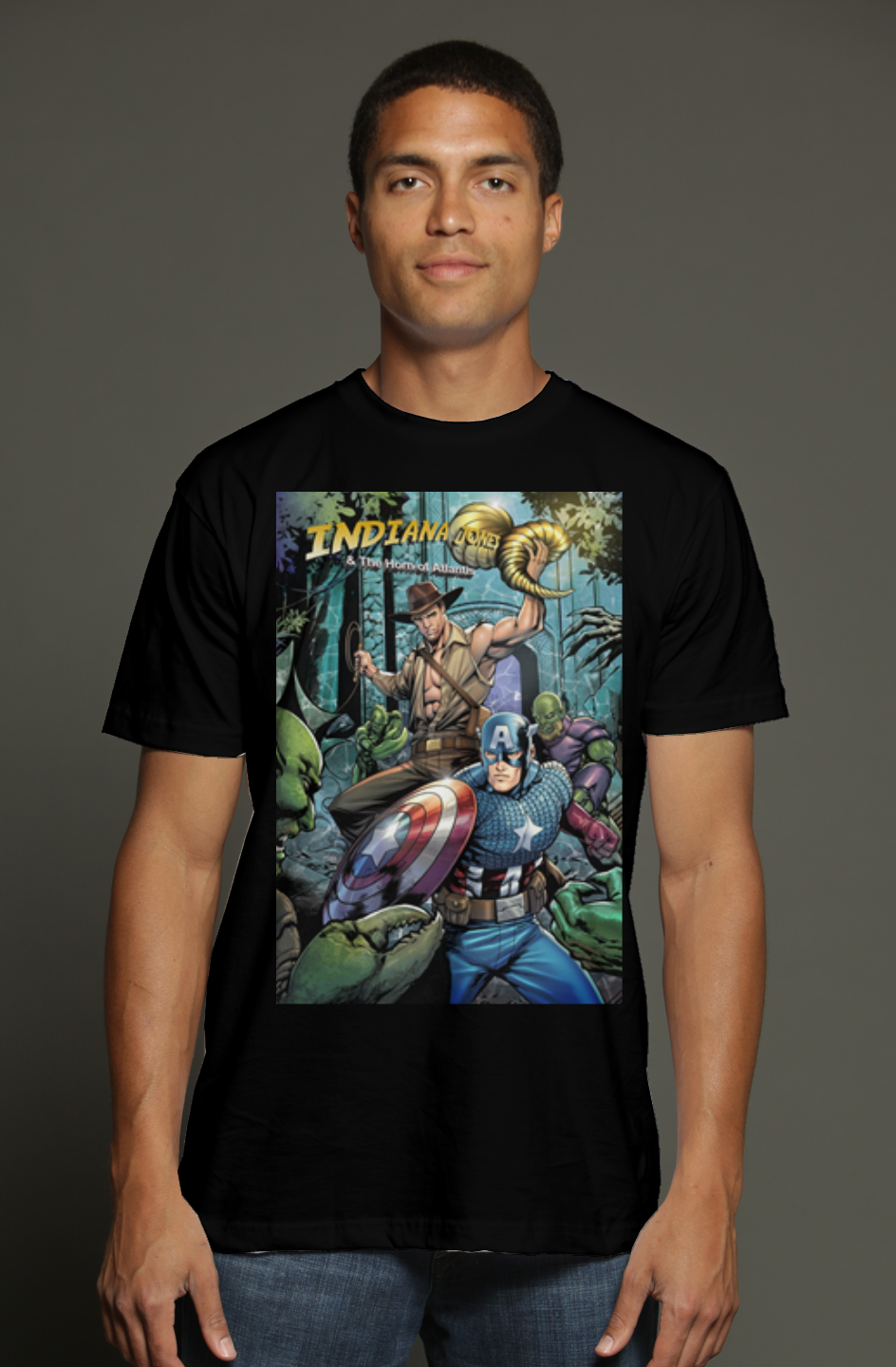 Indiana Jones & Captain America Fantasy Team-Up triblend t shirt