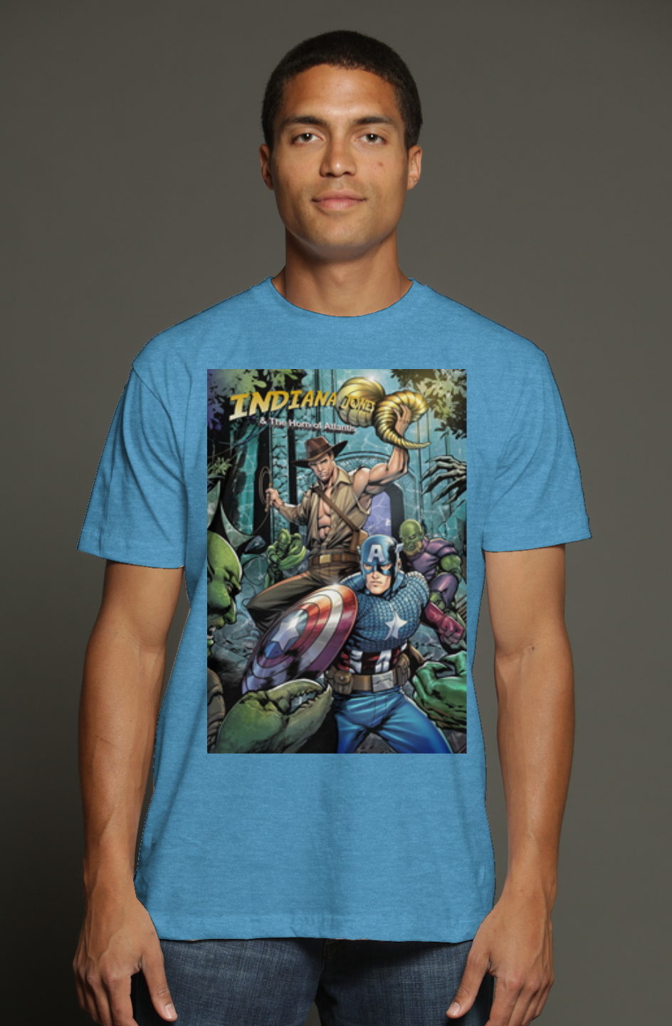 Indiana Jones & Captain America Fantasy Team-Up triblend t shirt