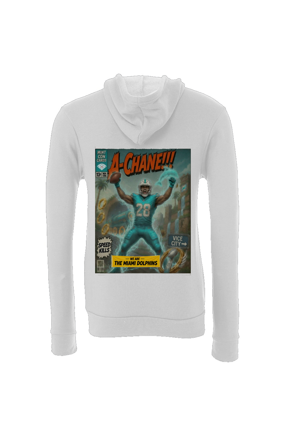 Devon Achane Miami Vice City Fantasy Football Sponge Fleece Hoodie 1