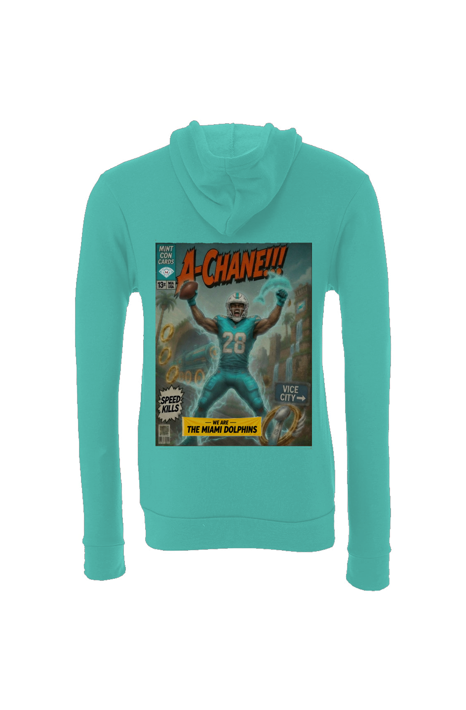 Devon Achane Miami Vice City Fantasy Football Sponge Fleece Hoodie 1