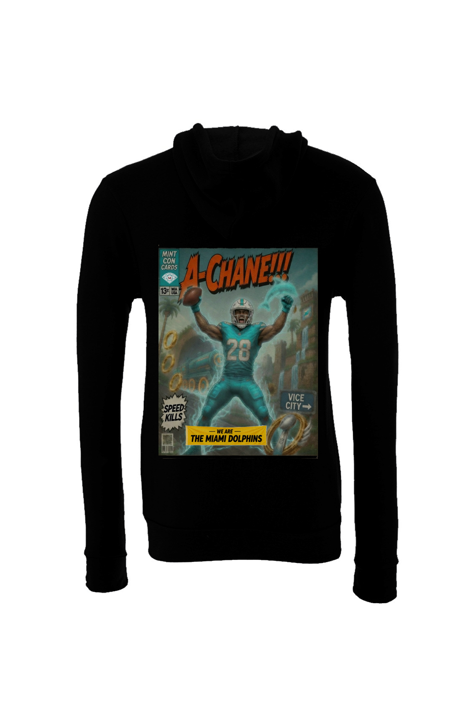 Devon Achane Miami Vice City Fantasy Football Sponge Fleece Hoodie 1