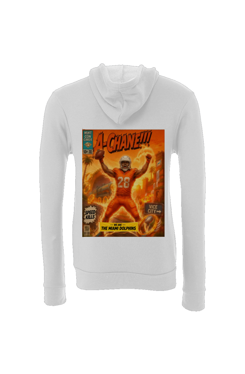 Devon Achane Miami Vice City Fantasy Football Sponge Fleece Hoodie 2