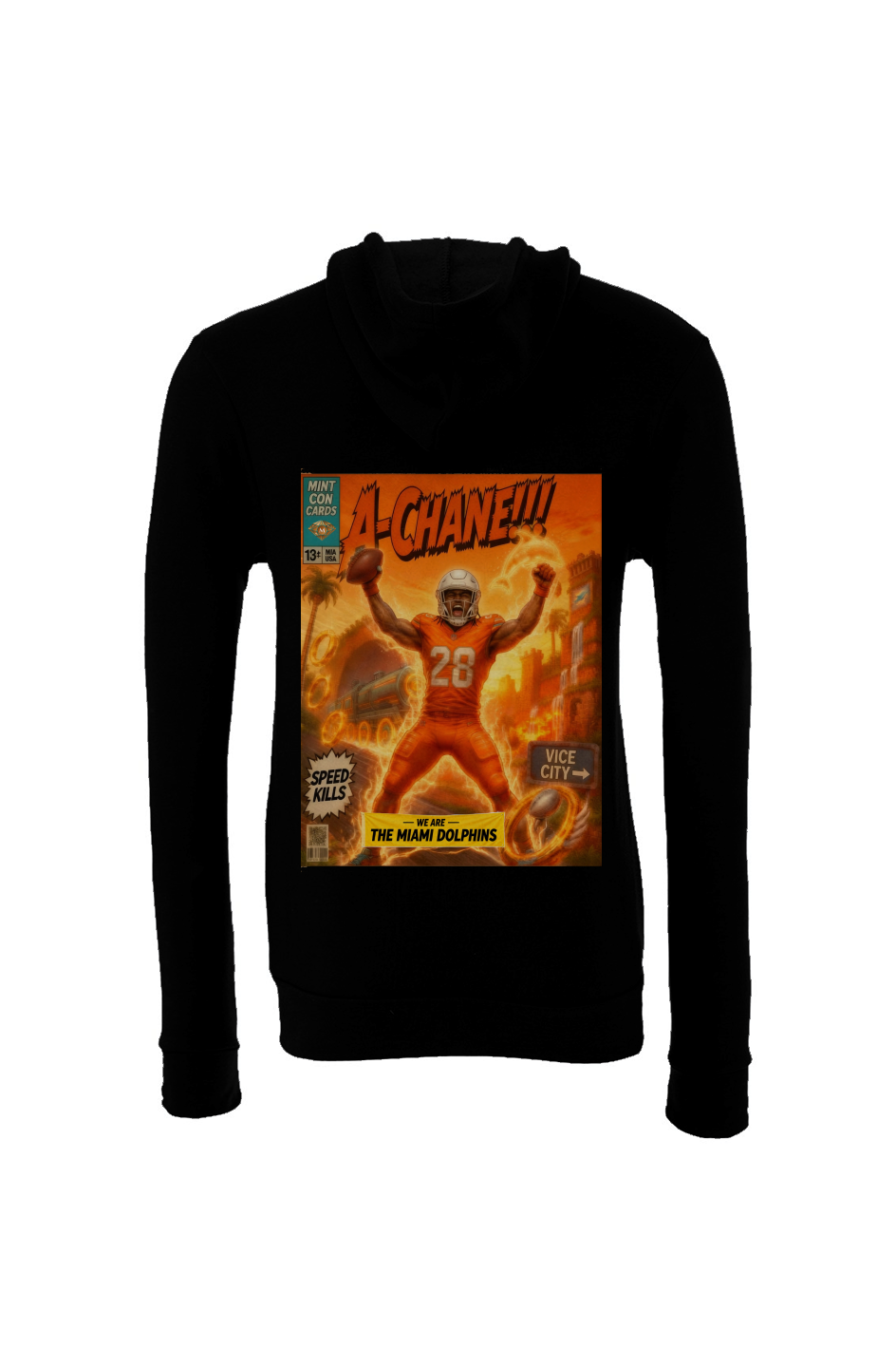 Devon Achane Miami Vice City Fantasy Football Sponge Fleece Hoodie 2