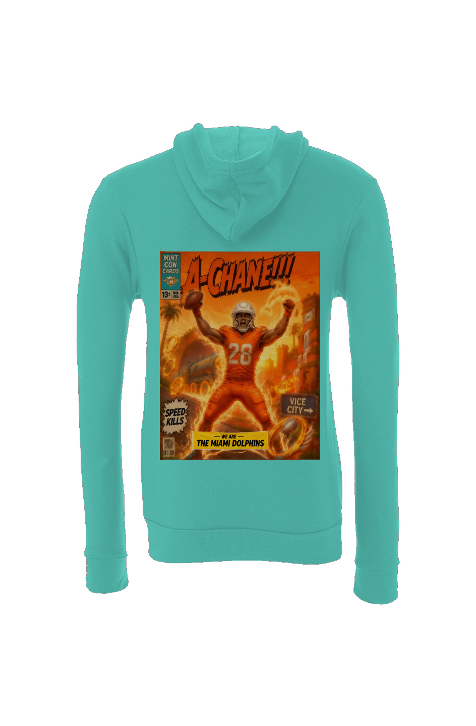Devon Achane Miami Vice City Fantasy Football Sponge Fleece Hoodie 2