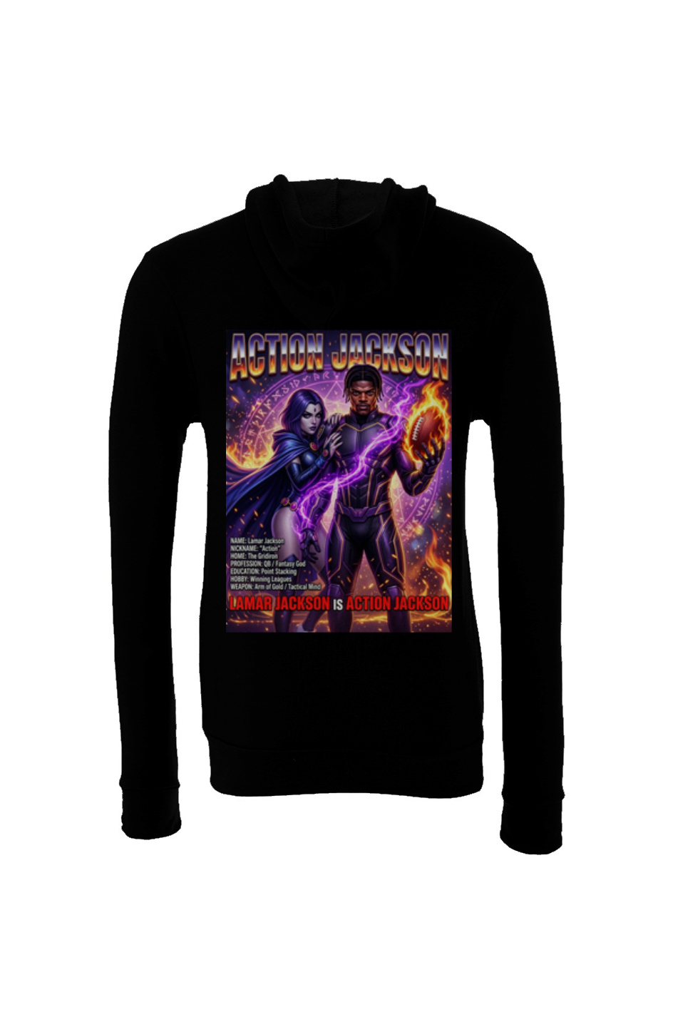 Lamar Action Jackson #1 -- Baltimore Ravens Fantasy Football Sponge Fleece Hoodie