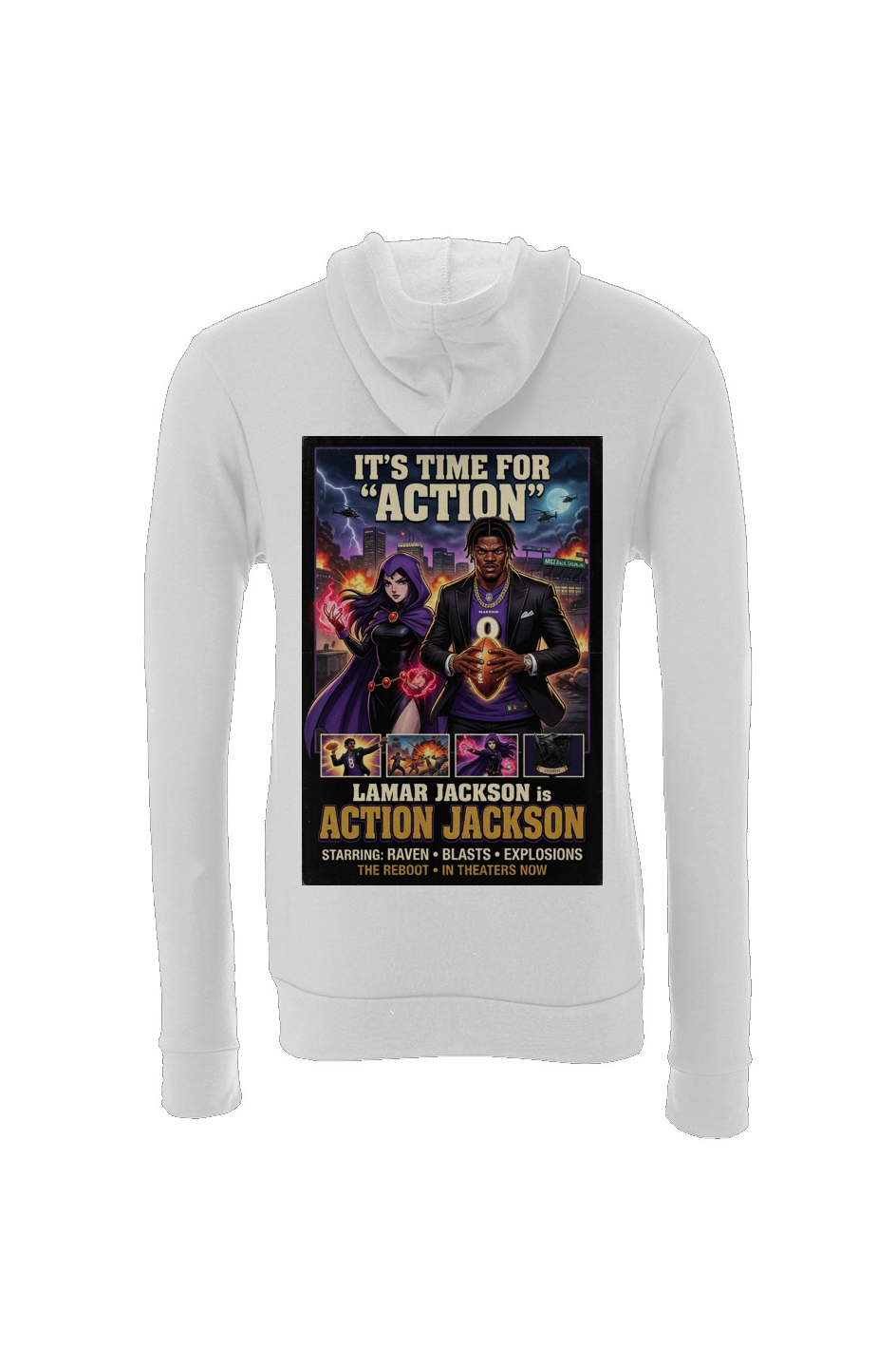 Lamar Action Jackson #2 -- Baltimore Ravens Fantasy Football Sponge Fleece Hoodie