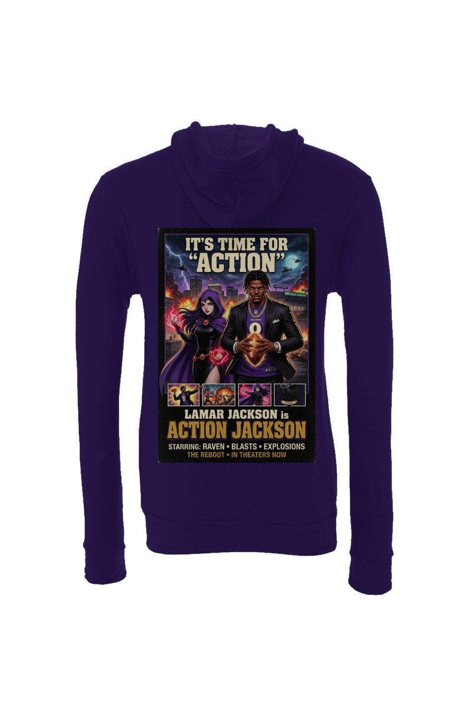 Lamar Action Jackson #2 -- Baltimore Ravens Fantasy Football Sponge Fleece Hoodie