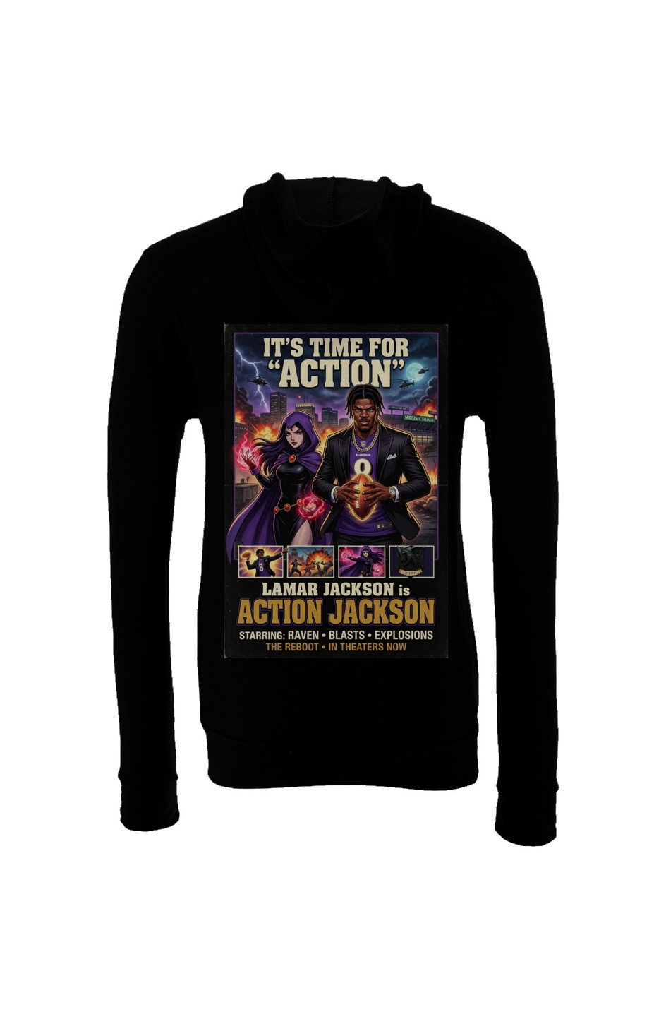 Lamar Action Jackson #2 -- Baltimore Ravens Fantasy Football Sponge Fleece Hoodie