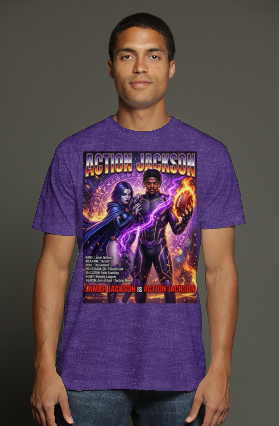 Lamar Action Jackson #1 -- Baltimore Ravens Fantasy Football triblend t shirt