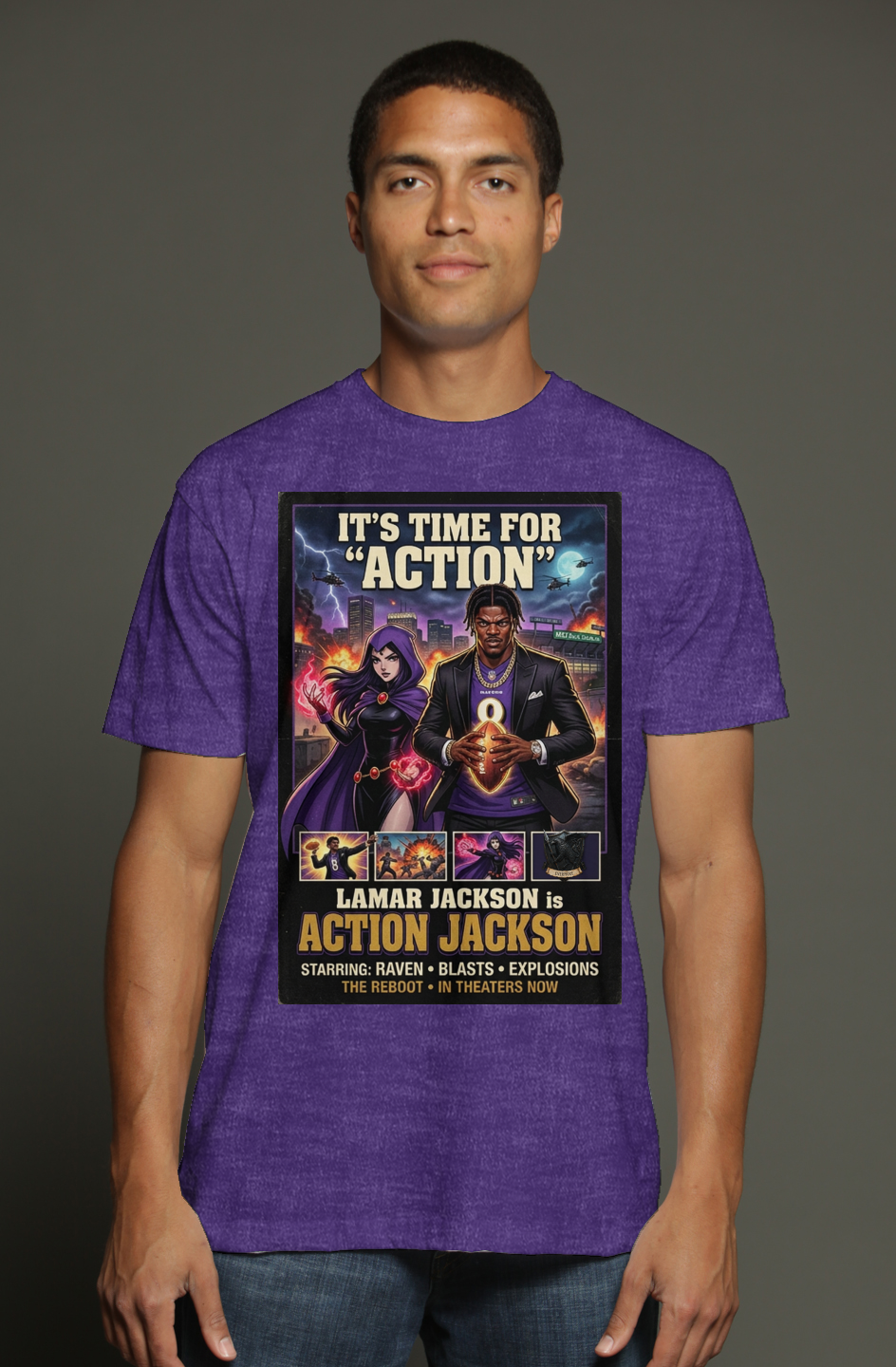 Lamar Action Jackson #3 -- Baltimore Ravens Fantasy Football triblend t shirt