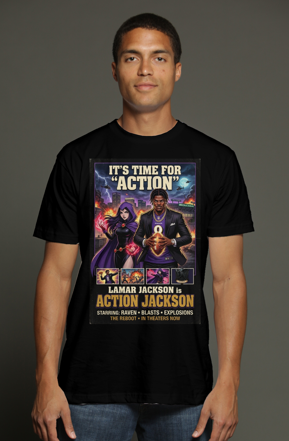 Lamar Action Jackson #3 -- Baltimore Ravens Fantasy Football triblend t shirt