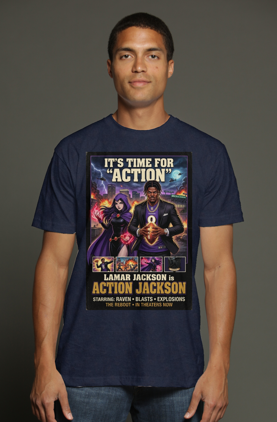Lamar Action Jackson #3 -- Baltimore Ravens Fantasy Football triblend t shirt