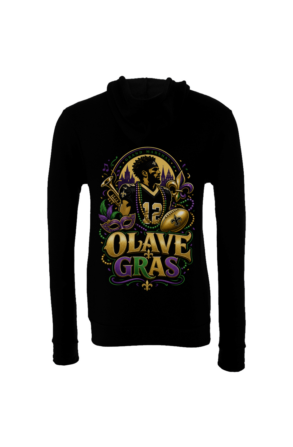 Chris Olave - Mardi Gras New Orleans Saints Fantasy Football Sponge Fleece Hoodie