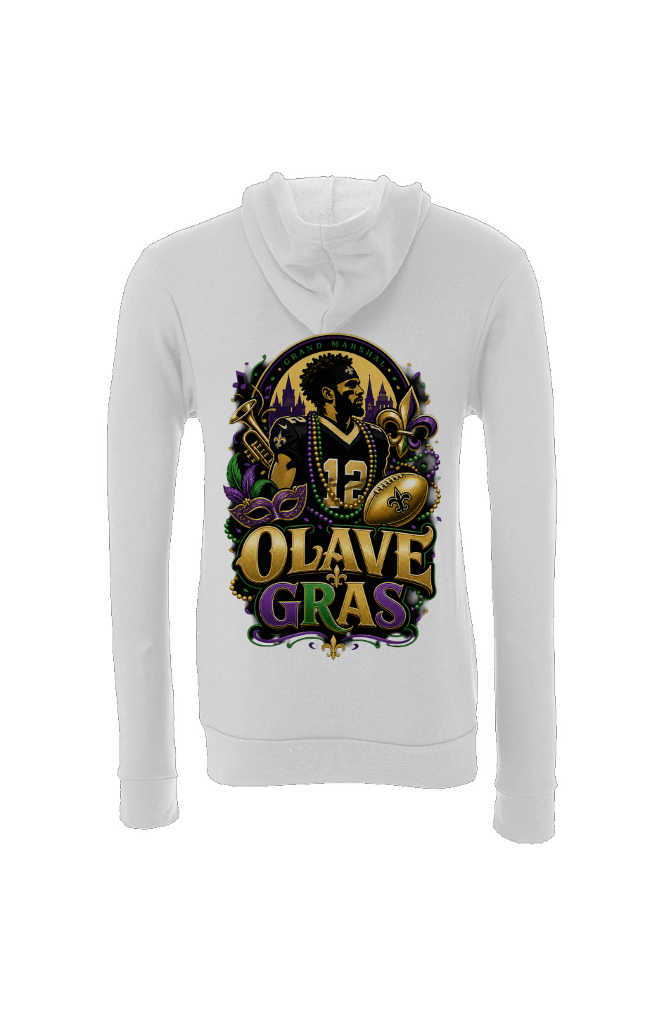 Chris Olave - Mardi Gras New Orleans Saints Fantasy Football Sponge Fleece Hoodie