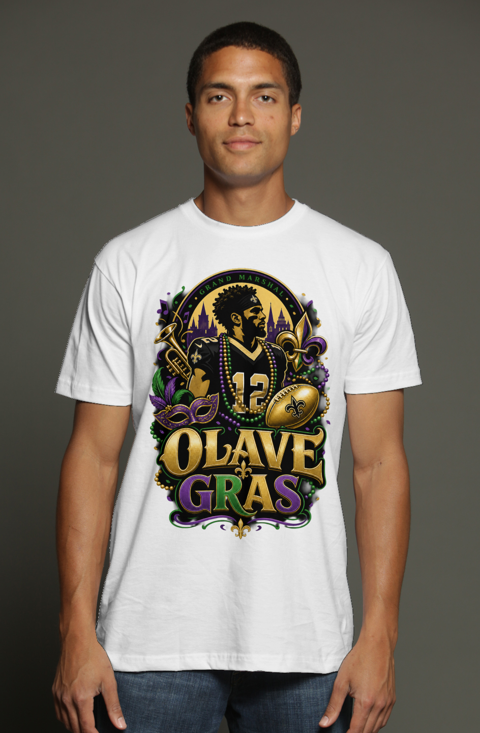 Chris Olave - Mardi Gras New Orleans Saints Fantasy Football triblend t shirt