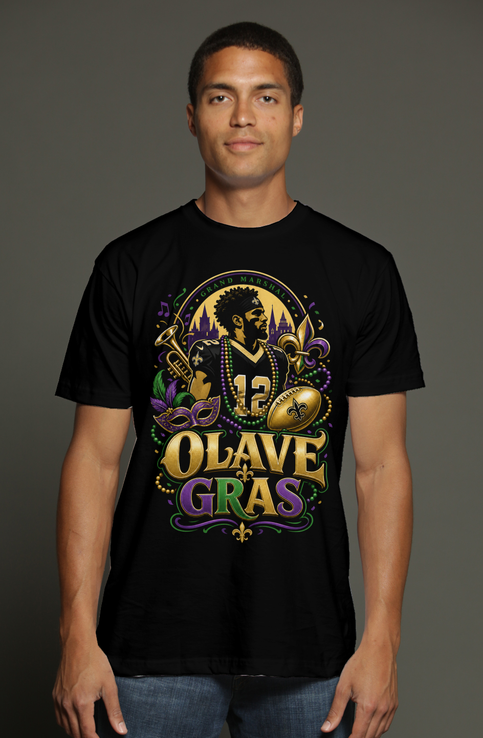 Chris Olave - Mardi Gras New Orleans Saints Fantasy Football triblend t shirt