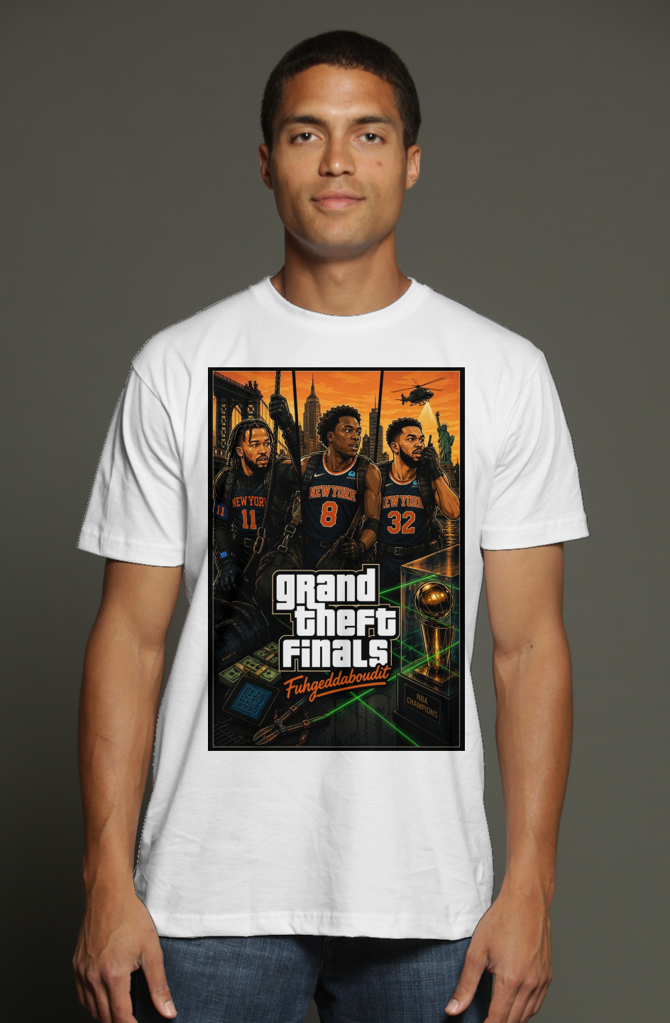 Brunson, KAT & OG Anunoby GTA Ballers 2 — New York Knicks Trio Grand Theft Finals Triblend T-Shirt