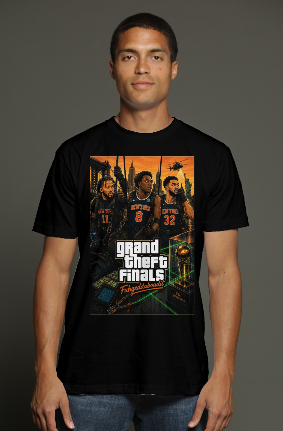 Brunson, KAT & OG Anunoby GTA Ballers 2 — New York Knicks Trio Grand Theft Finals Triblend T-Shirt