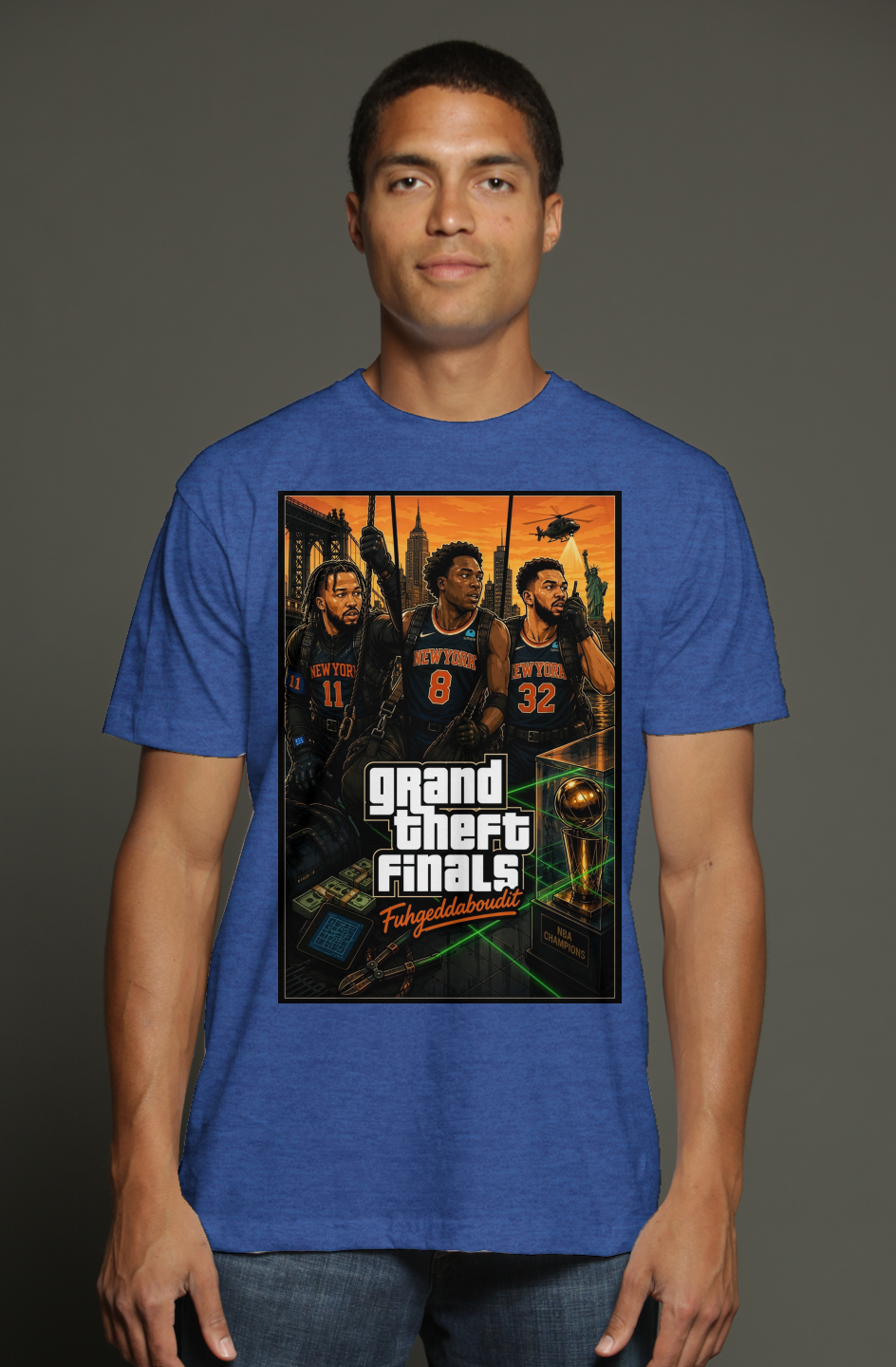 Brunson, KAT & OG Anunoby GTA Ballers 2 — New York Knicks Trio Grand Theft Finals Triblend T-Shirt