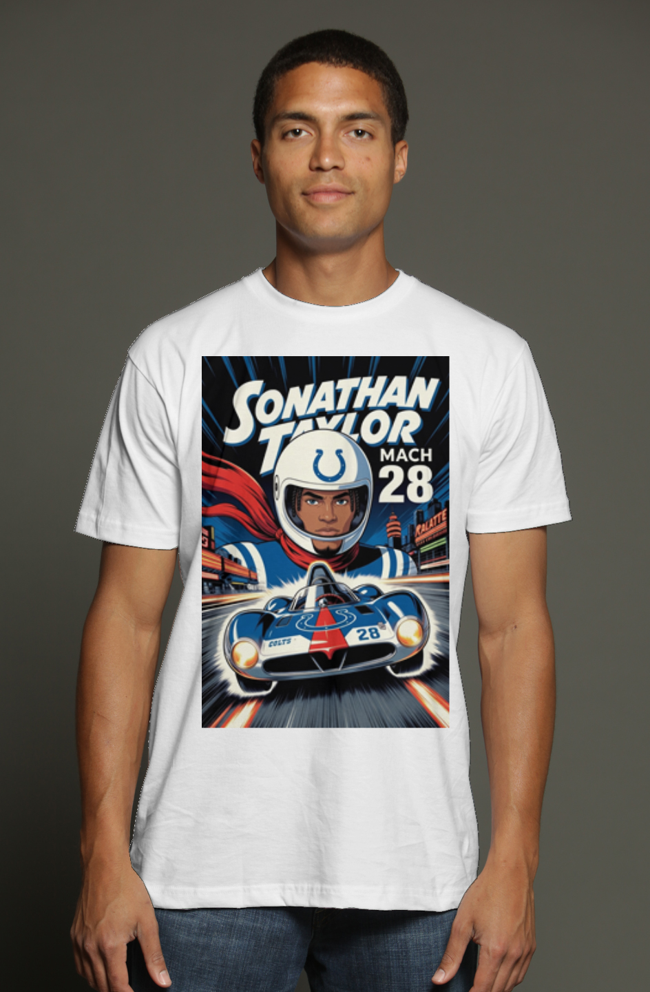 Jonathan Taylor Mach 28 Speed Racer 2 - Colts Fantasy Football Triblend T-Shirt