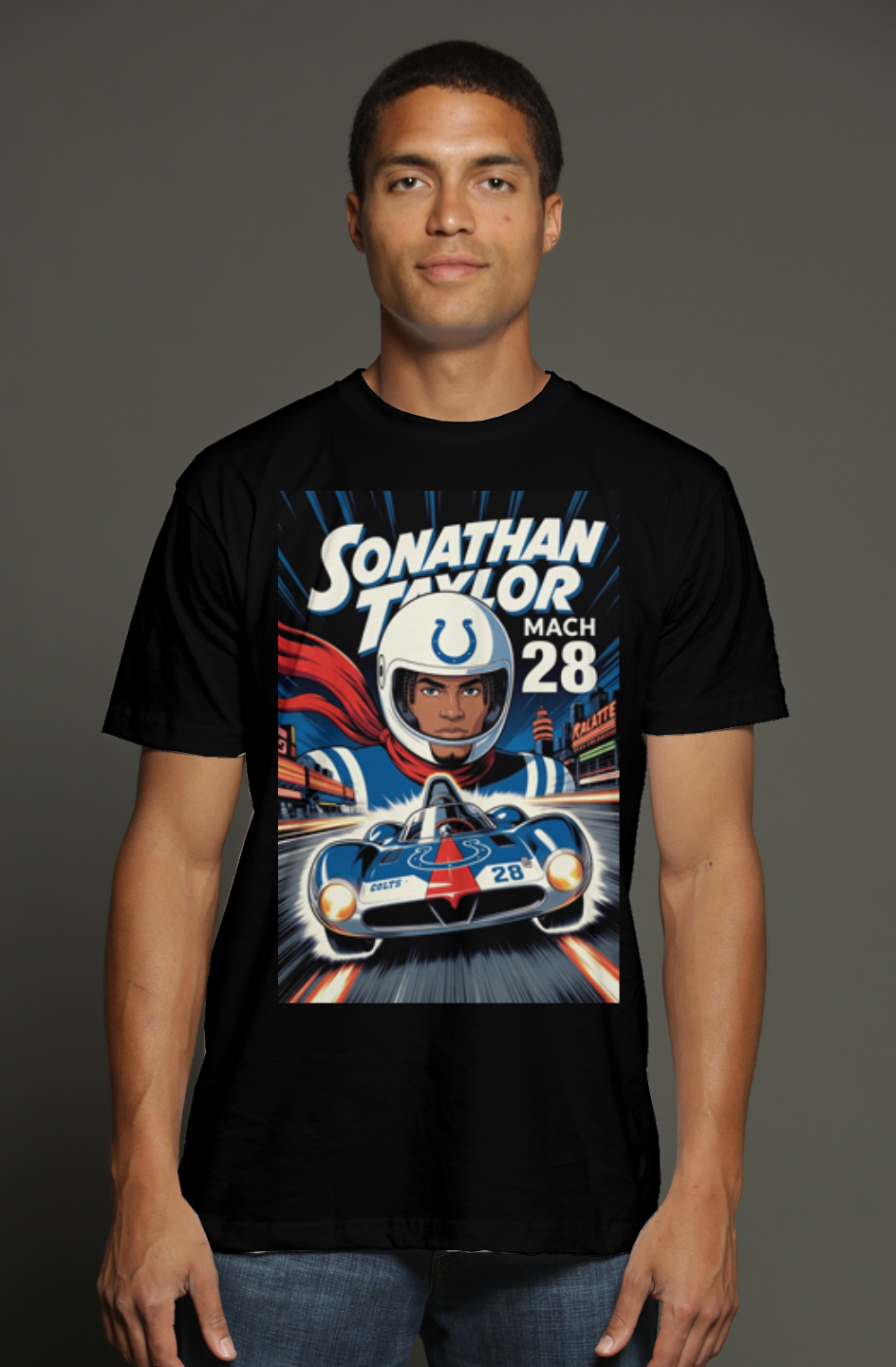 Jonathan Taylor Mach 28 Speed Racer 2 - Colts Fantasy Football Triblend T-Shirt