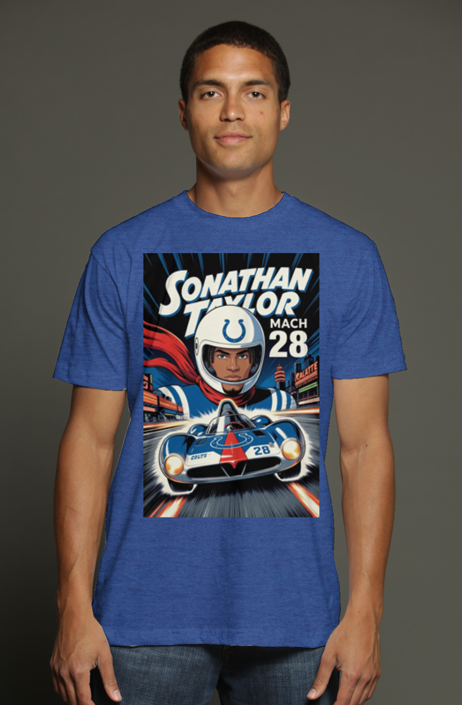 Jonathan Taylor Mach 28 Speed Racer 2 - Colts Fantasy Football Triblend T-Shirt