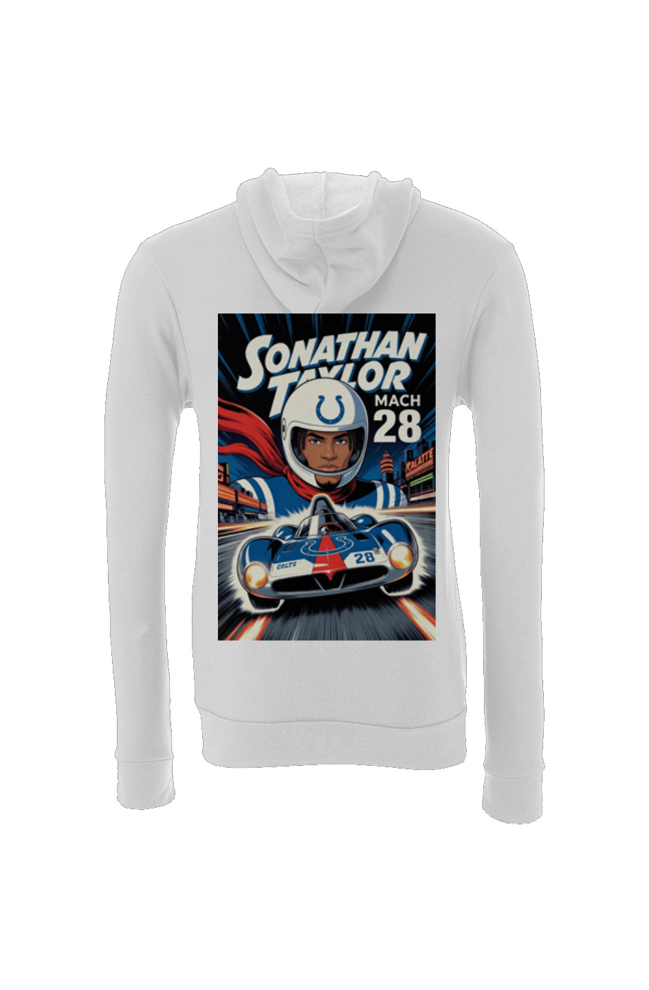 Jonathan Taylor Mach 28 Speed Racer 2 - Colts Fantasy Football Sponge Fleece Hoodie
