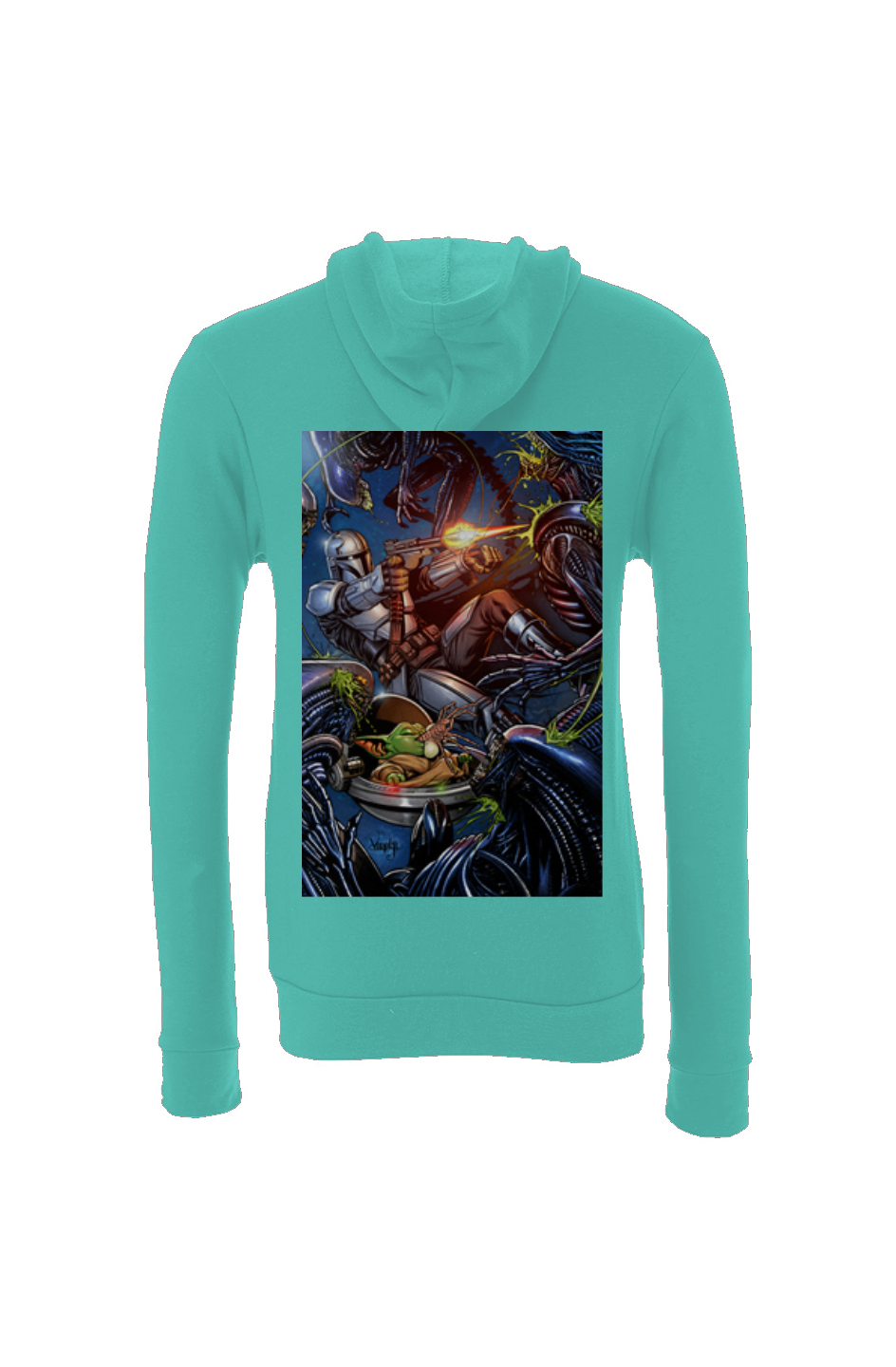 Mandalorian & Grogu vs Aliens Star Wars Sponge Fleece Hoodie