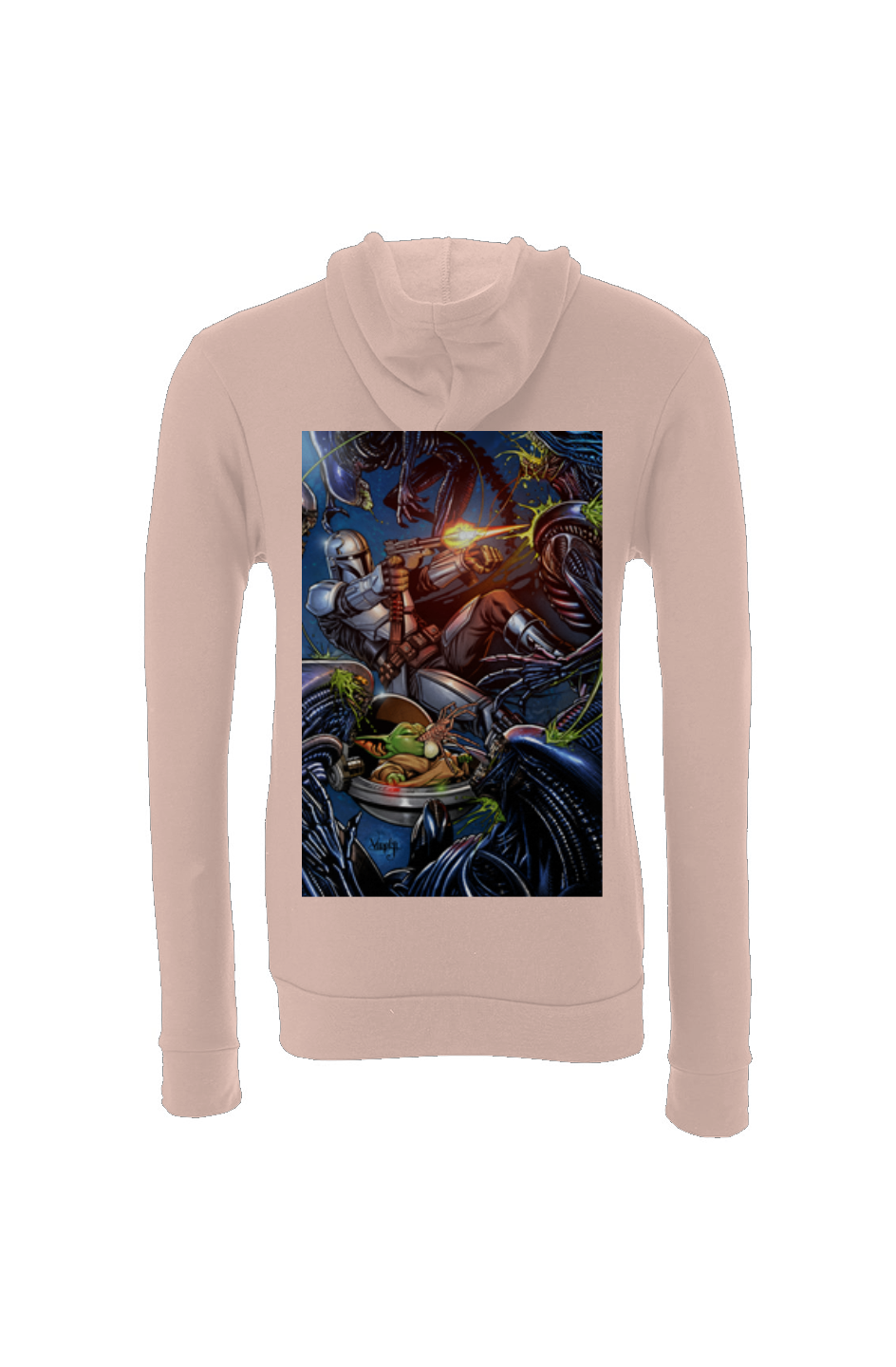 Mandalorian & Grogu vs Aliens Star Wars Sponge Fleece Hoodie